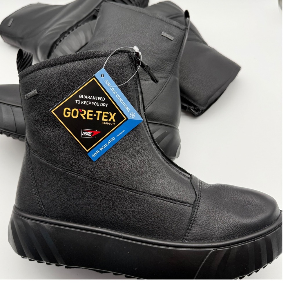 Ara Gore-Tex Insulated Winter Boots Black Leather Front‎ Zip Platform Lug Sole 6